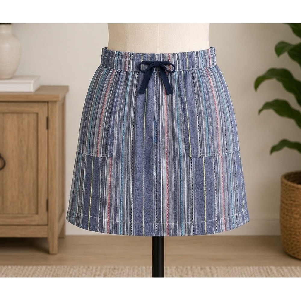 Dash Womens Blue Striped Linen Blend Pull On Skirt Size Large